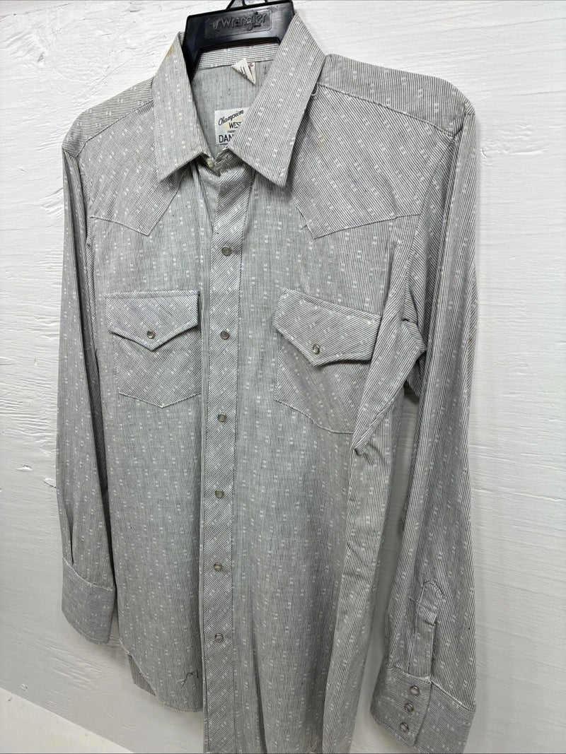 New Men’s Champion Western Gray Long Sleeve Pearl Snap 15.5 Medium F-105