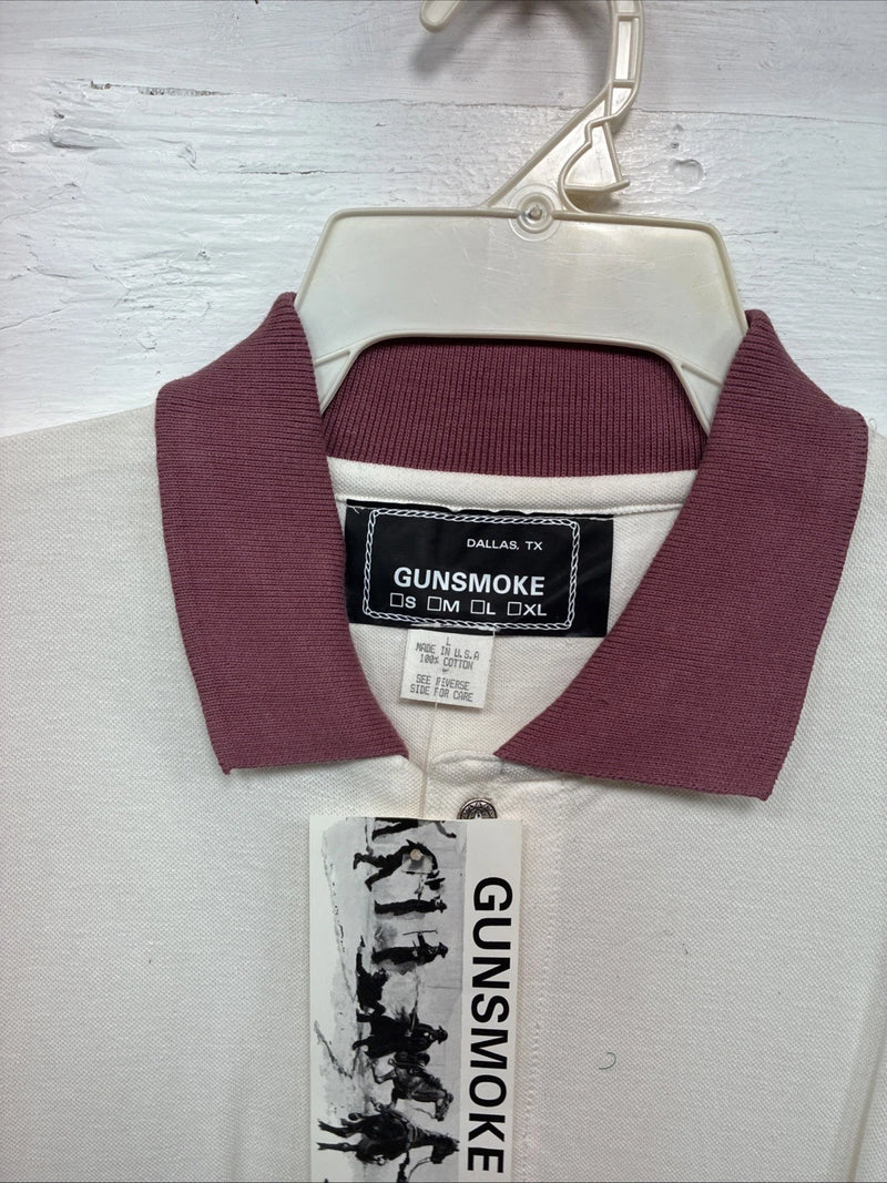New Men’s GunSmoke White Western Design Short Sleeve Polo Shirt Large R-41