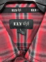 New Men’s ELY 1878 Red Black Plaid Long Sleeve Pearl Snap Large Q-69