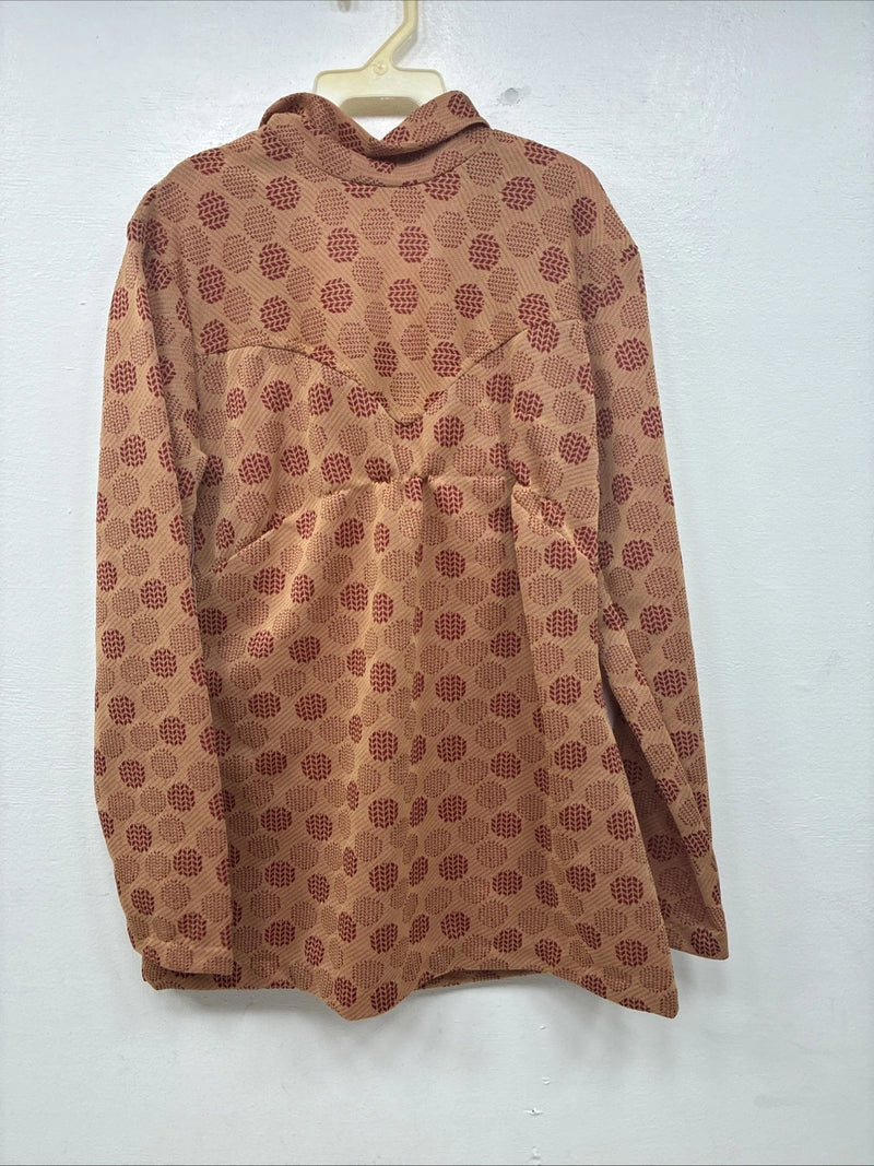 New Women’s Miller Tan Red Design Long Sleeve Zip Up Show Shirt Medium TT-105