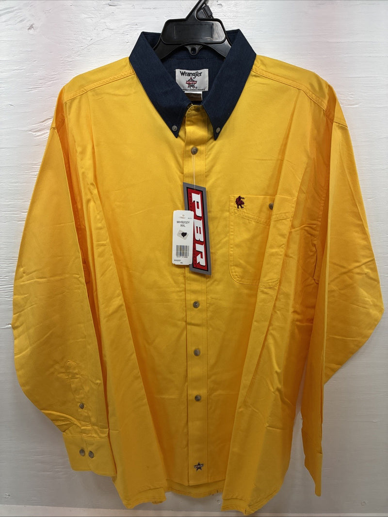 New Men’s Wrangler PBR Western Yellow Long Sleeve Button Up 2XL H-51