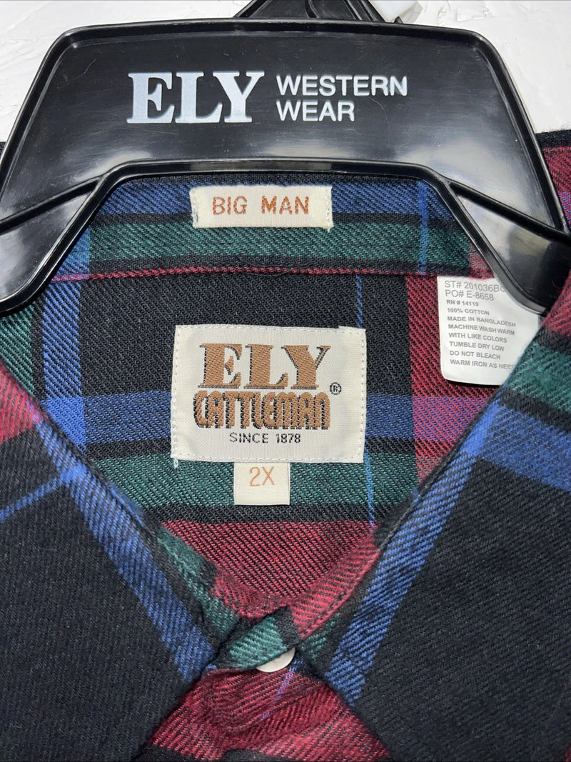 New Men’s Multicolor Plaid ELY cattleman Pearl Snap Long Sleeve Shirt. 2XL G-80