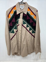 New Women’s San Angelo Brown Designed Long Sleeve Button Up Large TT-79