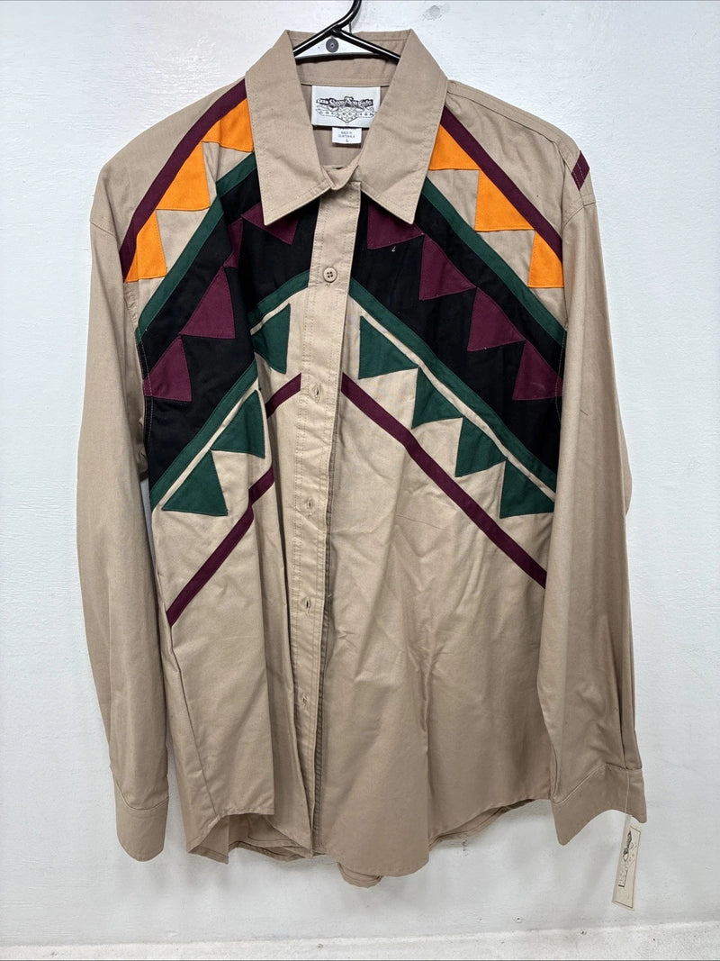 New Women’s San Angelo Brown Designed Long Sleeve Button Up Large TT-79