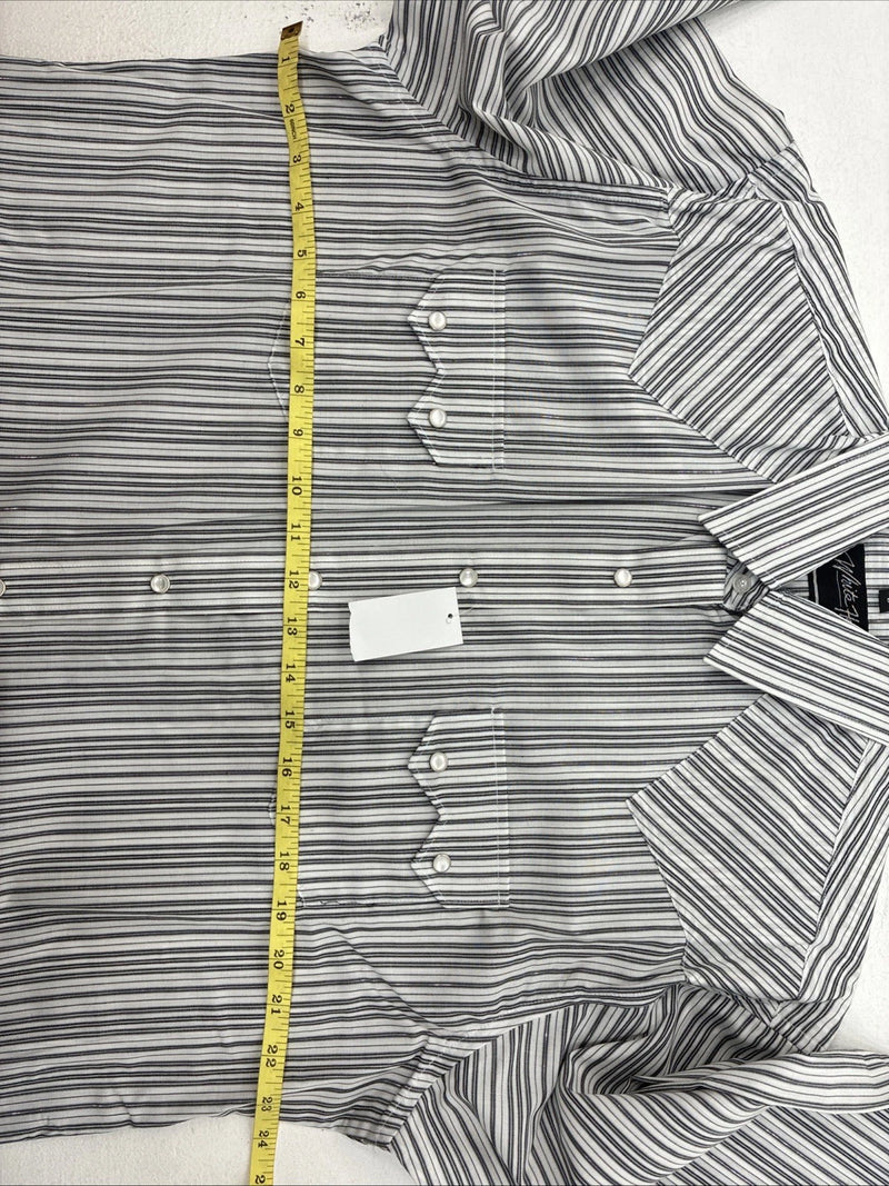 New Women’s White Horse Black Gray Stripe Long Sleeve Pearl Snap Large II-12