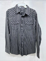 New Men’s Moonshine Spirit Gray Stripe Long Sleeve Pearl Snap Medium K-71