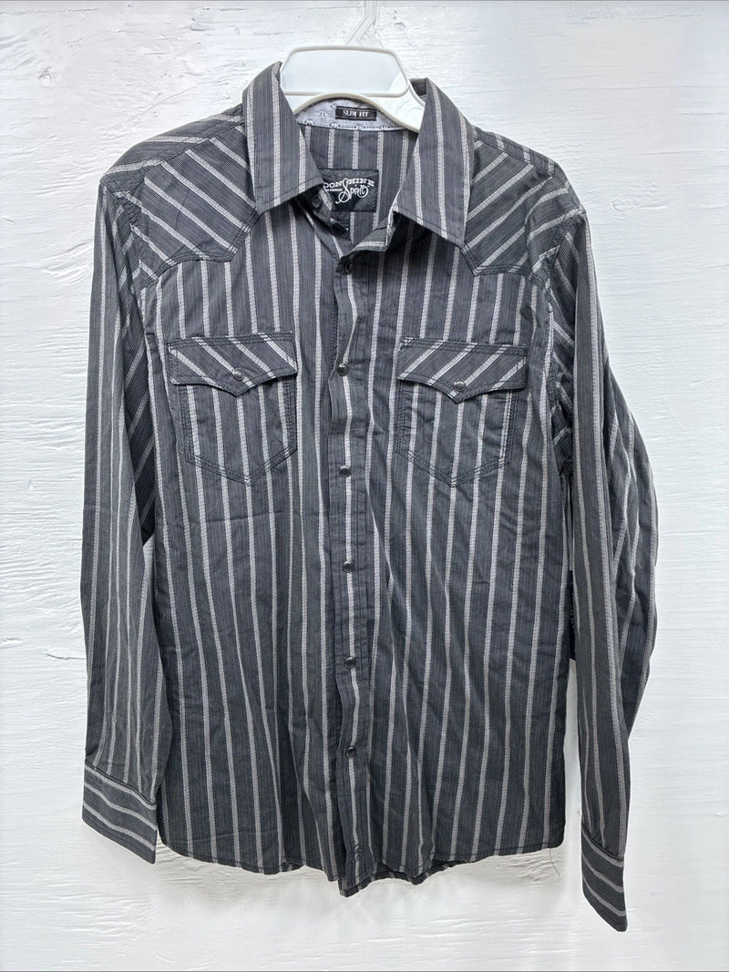 New Men’s Moonshine Spirit Gray Stripe Long Sleeve Pearl Snap Medium K-71