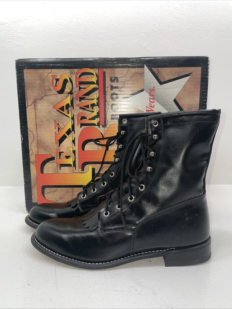 New Women’s Black Lace Up Texas Brand Cowboy Boots. 4440 8 M. 17-107