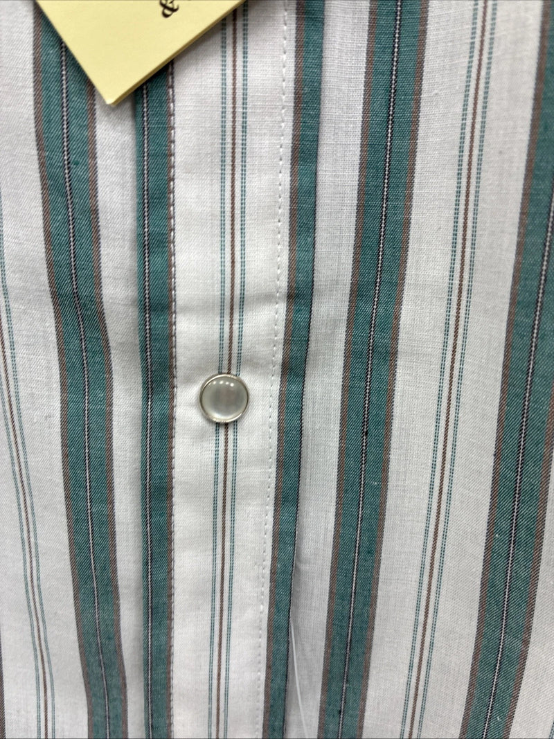New Men’s ELY Cattleman Blue White Stripe Short Sleeve Pearl Snap 3XL E-41
