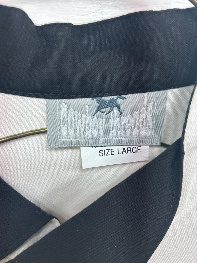 New Men’s Cowboy Threads White Black Long Sleeve Button Up Large V-98
