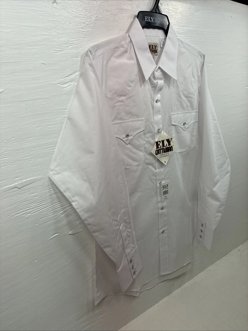 New Men’s ELY Cattleman White Long Sleeve Pearl Snap 16.5 X 34 Large X-38
