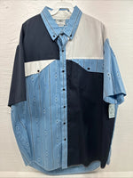 New Men’s Cowboy Threads Blue White Design Short Sleeve Button Up XL R-73