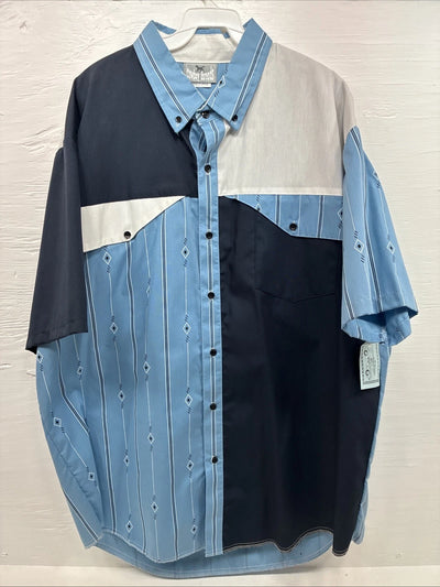 New Men’s Cowboy Threads Blue White Design Short Sleeve Button Up XL R-73