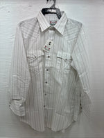 New Men’s H Bar C White Stripe Long Sleeve Pearl Snap 16.5 Large Q-72