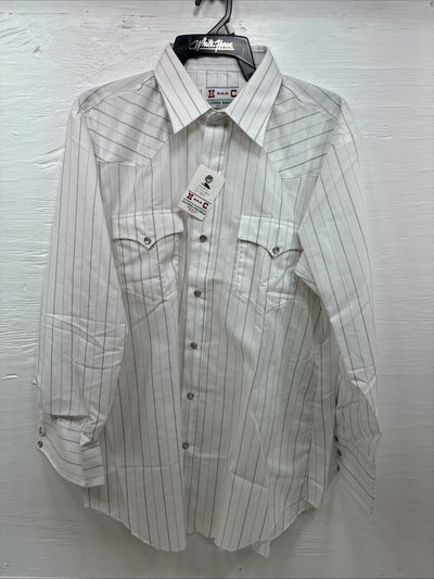 New Men’s H Bar C White Stripe Long Sleeve Pearl Snap 16.5 Large Q-72