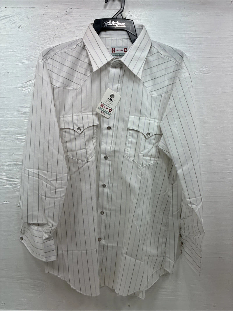 New Men’s H Bar C White Stripe Long Sleeve Pearl Snap 16.5 Large Q-72
