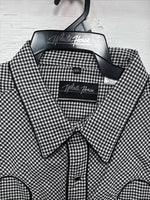 New Men’s White Horse Black White Checker Long Sleeve Pearl Snap 2XL F-102