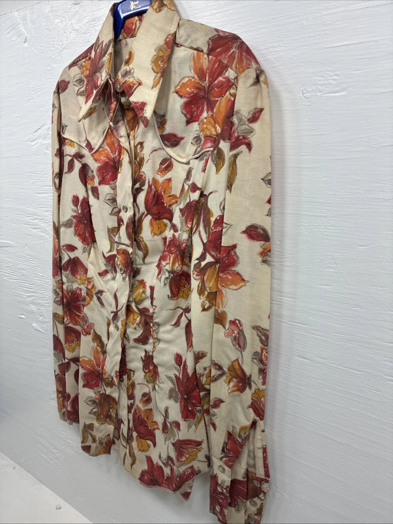 New Men’s Panhandle Floral Red Design Long Sleeve Pearl Snap XS J-58