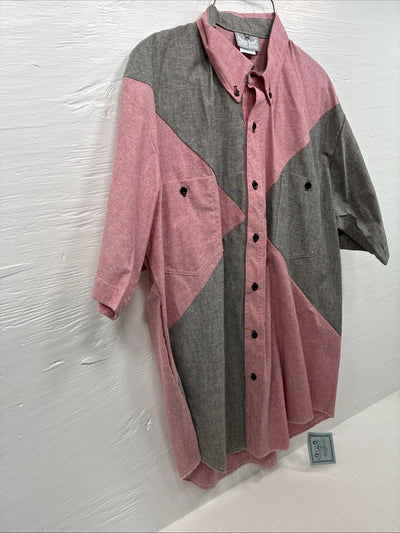 New Men’s Cowboy Threads Pink Gray Short Sleeve Button Up Medium O-77