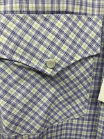 New Men’s White Horse Purple Plaid Long Sleeve Pearl Snap XL M-70