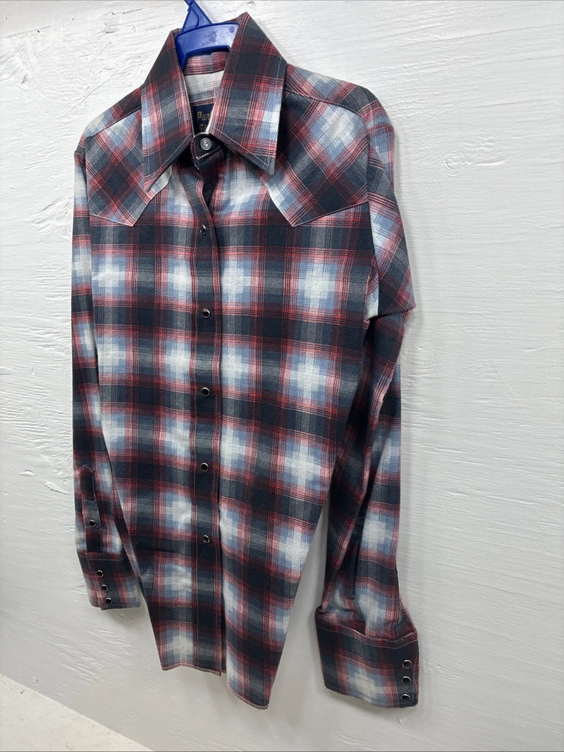 New Kids Panhandle Slim Red Blue Plaid Long Sleeve Pearl Snap Size 10 CC-93