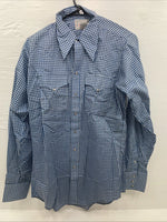 New men’s RockMount Ranch Blue Long Sleeve Pearl Snap 15 X 35 Medium B-81