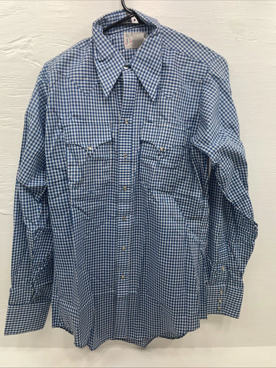 New men’s RockMount Ranch Blue Long Sleeve Pearl Snap 15 X 35 Medium B-81
