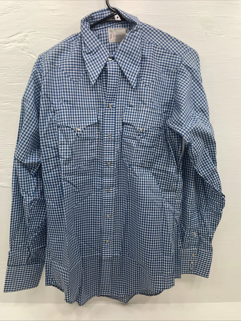 New men’s RockMount Ranch Blue Long Sleeve Pearl Snap 15 X 35 Medium B-81