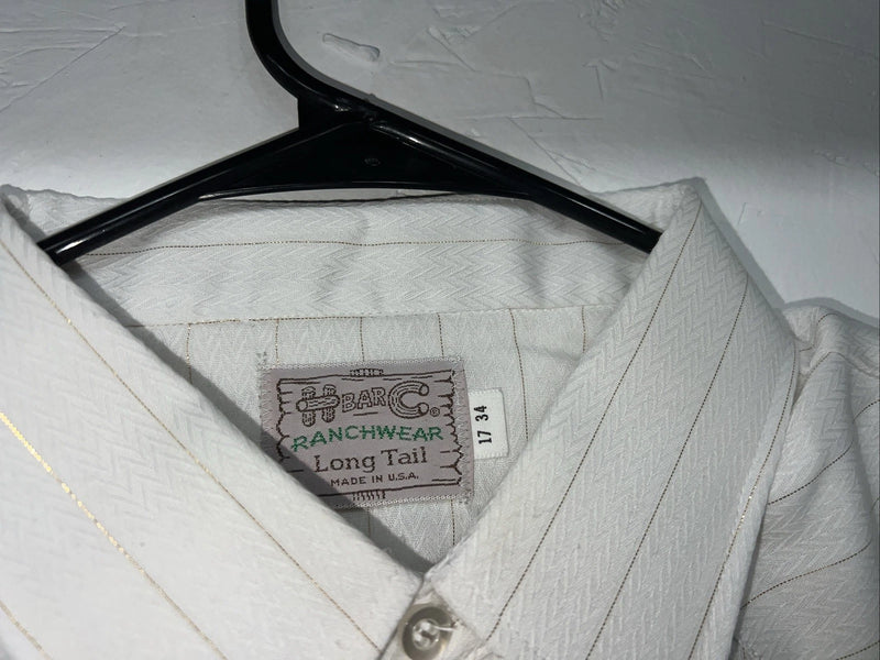 New Men’s HbarC Ranchwear White Gold Long Sleeve Pearl Snap Shirt 17x34 XL P-80