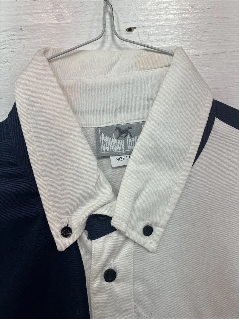 New Men’s Cowboy Threads Blue White Long Sleeve Button Up Large V-80