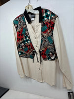 New Women’s Rough rider Multi Design Long Sleeve Button Up Large TT-11