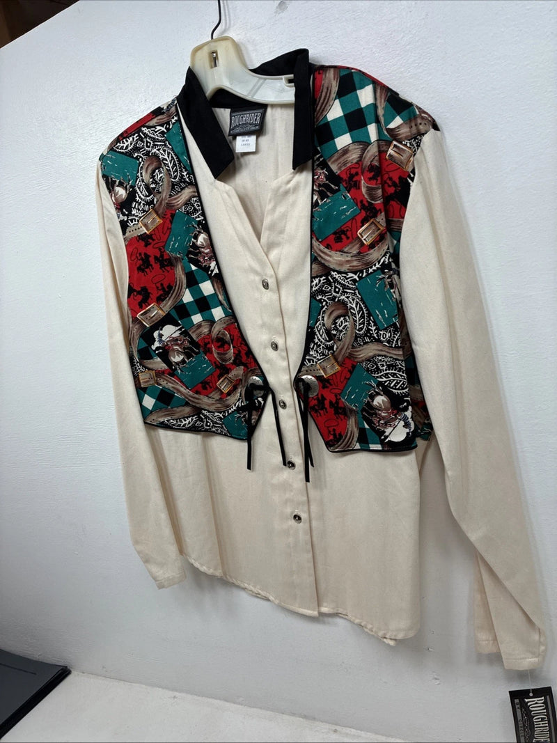New Women’s Rough rider Multi Design Long Sleeve Button Up Large TT-11