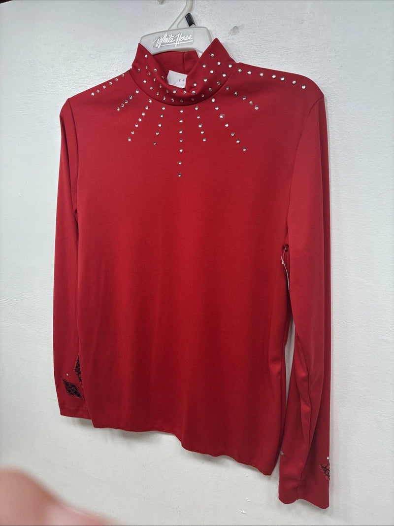 New Glassy Kowgirls Red Gem Long Sleeve Show Shirt Medium TT-103