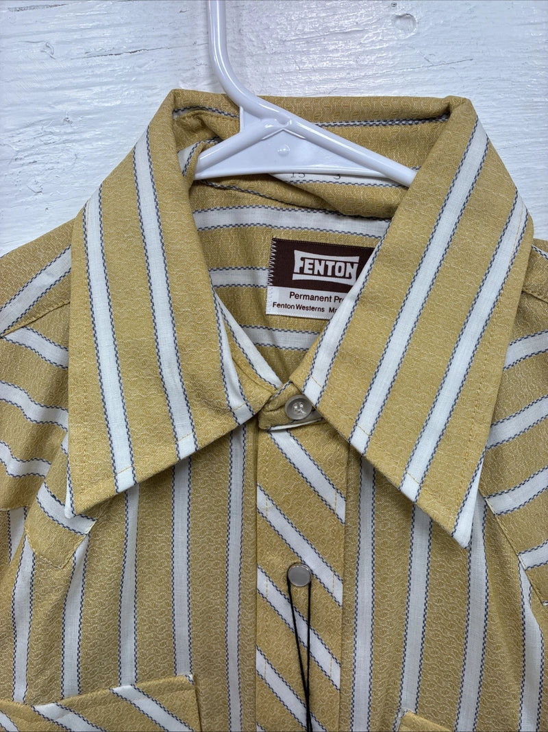 New Men’s Fenton Yellow Stripe Long Sleeve Pearl Snap 15 Medium AA-65