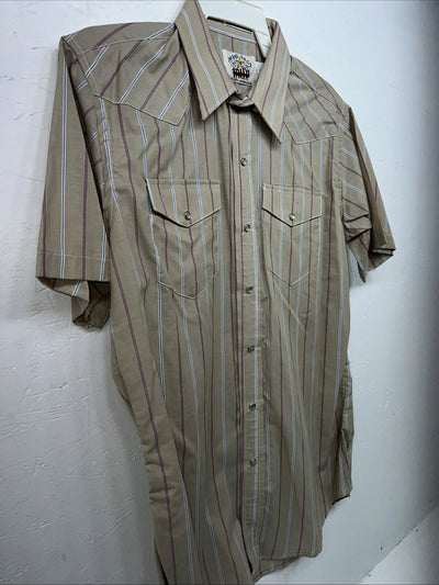 New Men’s Brown Texas Sage Pearl Snap Short Sleeve Shirt. 16.5 L P-43