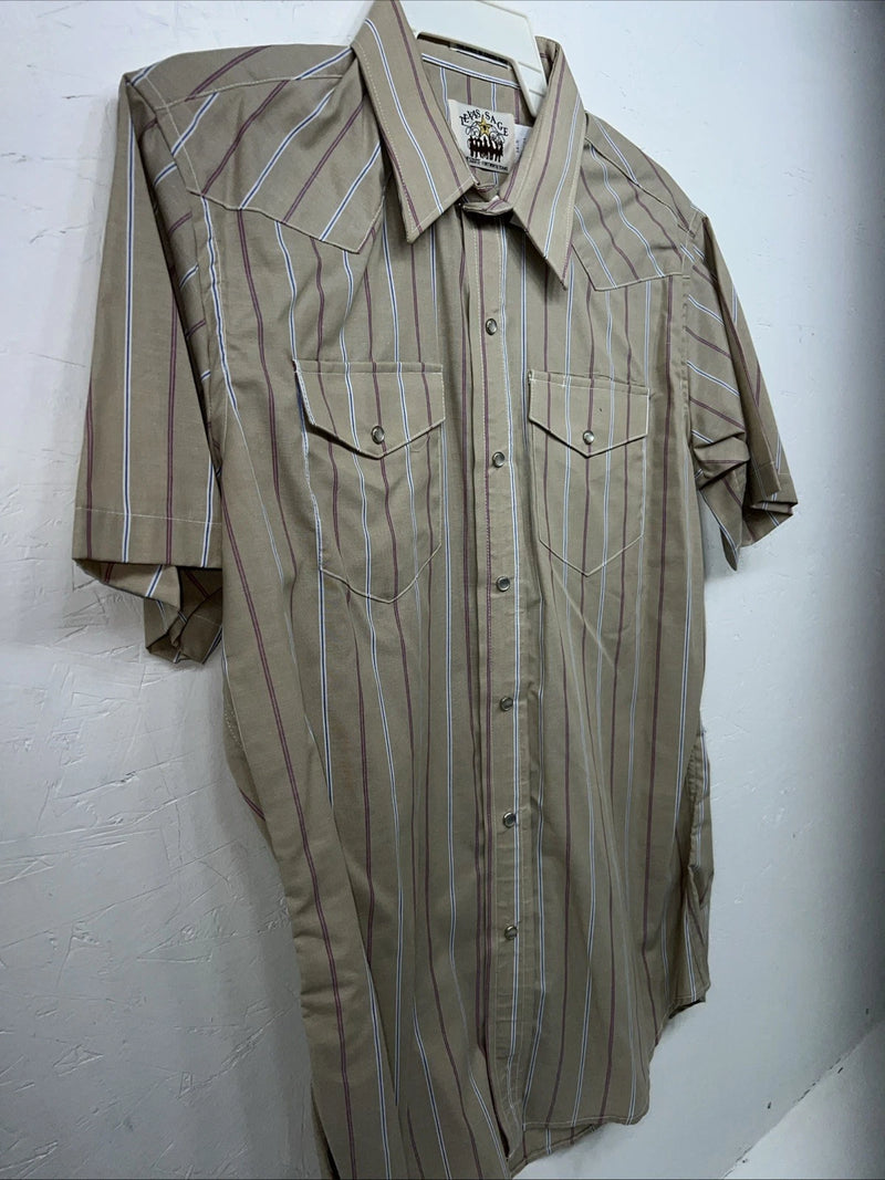 New Men’s Brown Texas Sage Pearl Snap Short Sleeve Shirt. 16.5 L P-43