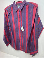 New Women’s Wrangler Pink Purple Long Sleeve Button Up Large LL-41