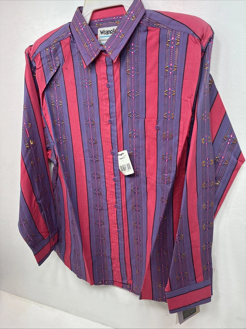 New Women’s Wrangler Pink Purple Long Sleeve Button Up Large LL-41