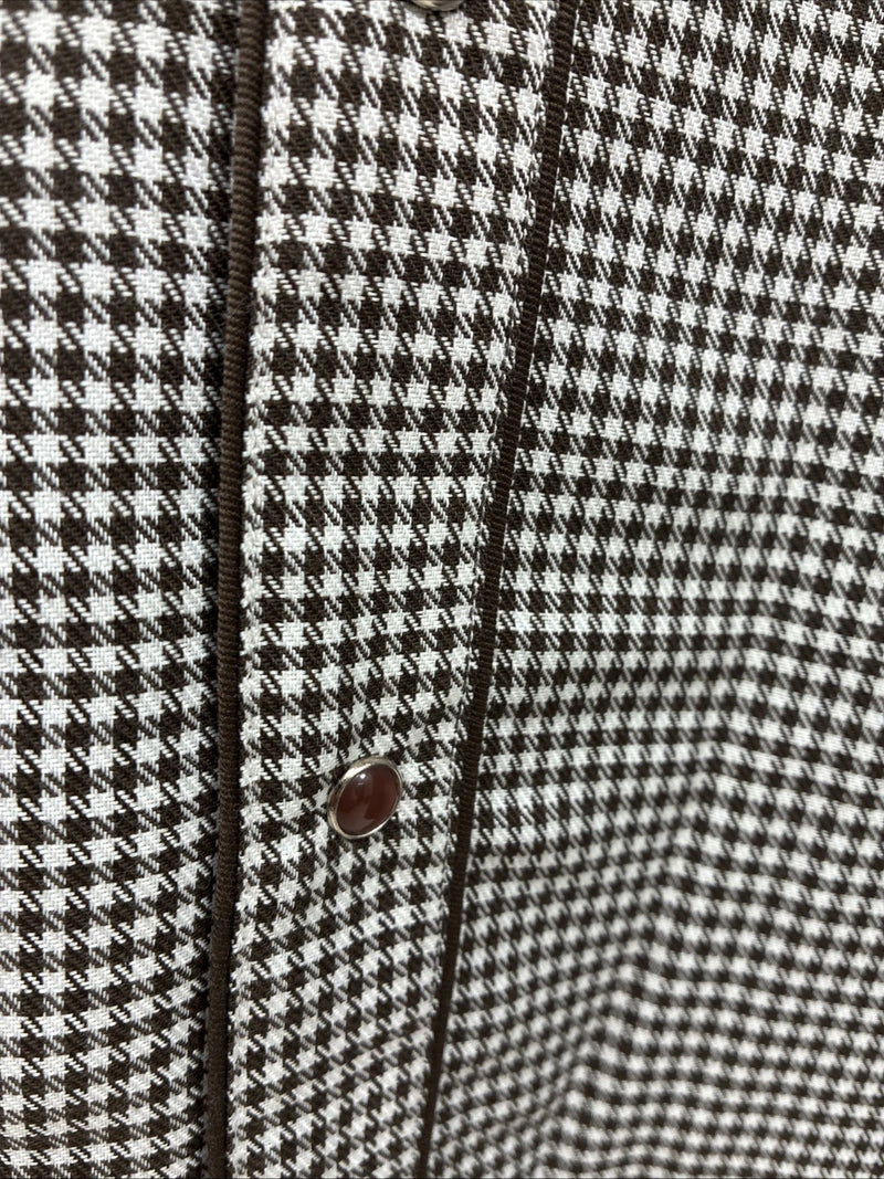 New Men’s White Horse Brown White Checkered Long Sleeve Pearl Snap 2XL H-50