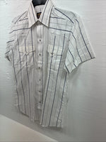 New Men’s Panhandle Slim White Stripe Short Sleeve Pearl Snap 15.5 Medium V-20