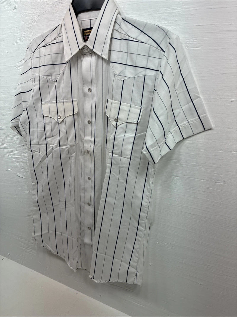 New Men’s Panhandle Slim White Stripe Short Sleeve Pearl Snap 15.5 Medium V-20