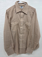 New Men’s Circle S Brown White Checkered Long Sleeve Pearl Snap XL R-14