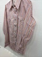 Me Mens Tem Tex Pink Multicolor Stripe Long Sleeve Pearl Snap 16 Large O-45