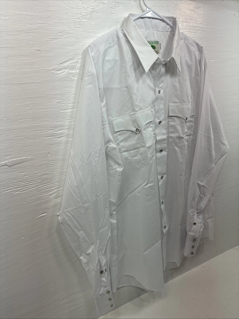 New Men’s Mesquite White Western Long Sleeve Pearl Snap 17.5 X 37 XL R-76