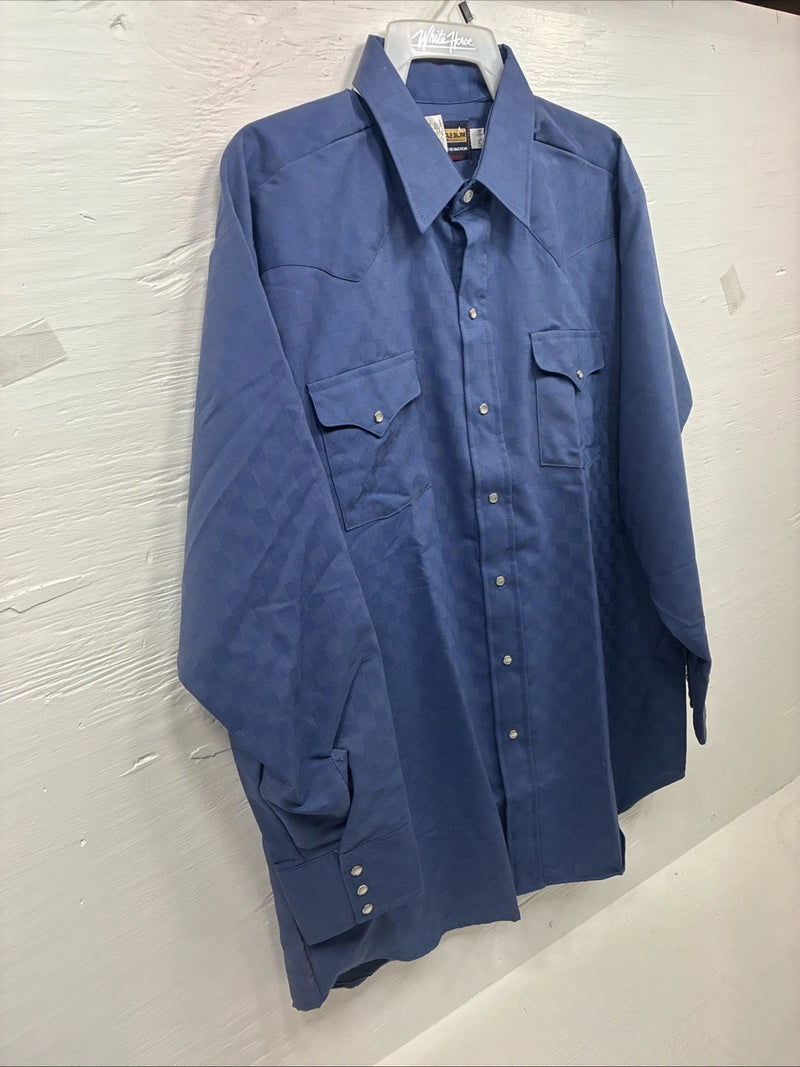 New Men’s Panhandle Slim Blue Checkered Long Sleeve Pearl Snap 17.5 XL T-21