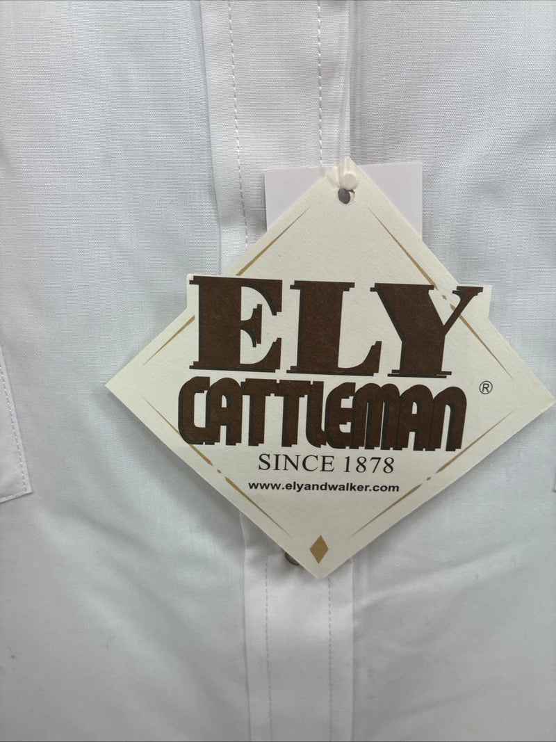 New Men’s ELY cattleman White Long Sleeve Pearl Snap 18.5 X 35 2XL H-36