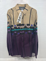 New Men’s GunSmoke Purple Tan Design Long Sleeve Button Up Large X-5