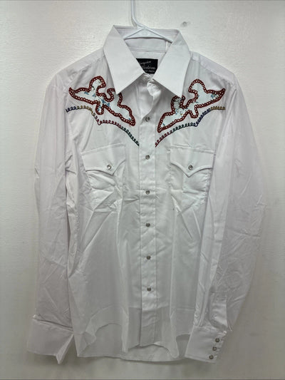 New Women’s Champion Western White Design Long Sleeve Pearl Snap 16 MM-42