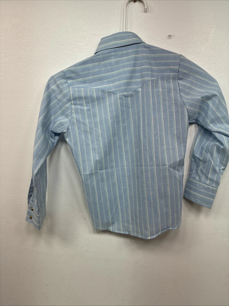 New Miss ELY Cattleman Blue Stripe Long Sleeve Pearl Snap Size 6 DD-145