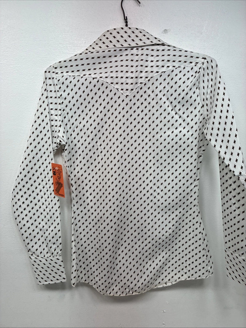 New Women’s Dickson Jenkins White Brown Long Sleeve Pearl Snap Size 30 KK-94